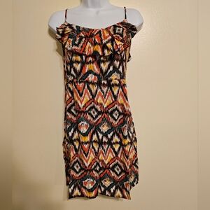 Ultra Flirt Geometric Ruffle Spagetti Strap Mini Dress Colorful Abstract Large